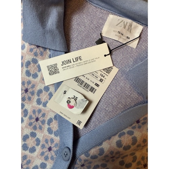 Zara Sweater Girls 13-14 Cardigan Collar Floral Print Easter Spring NWT - Picture 3 of 6